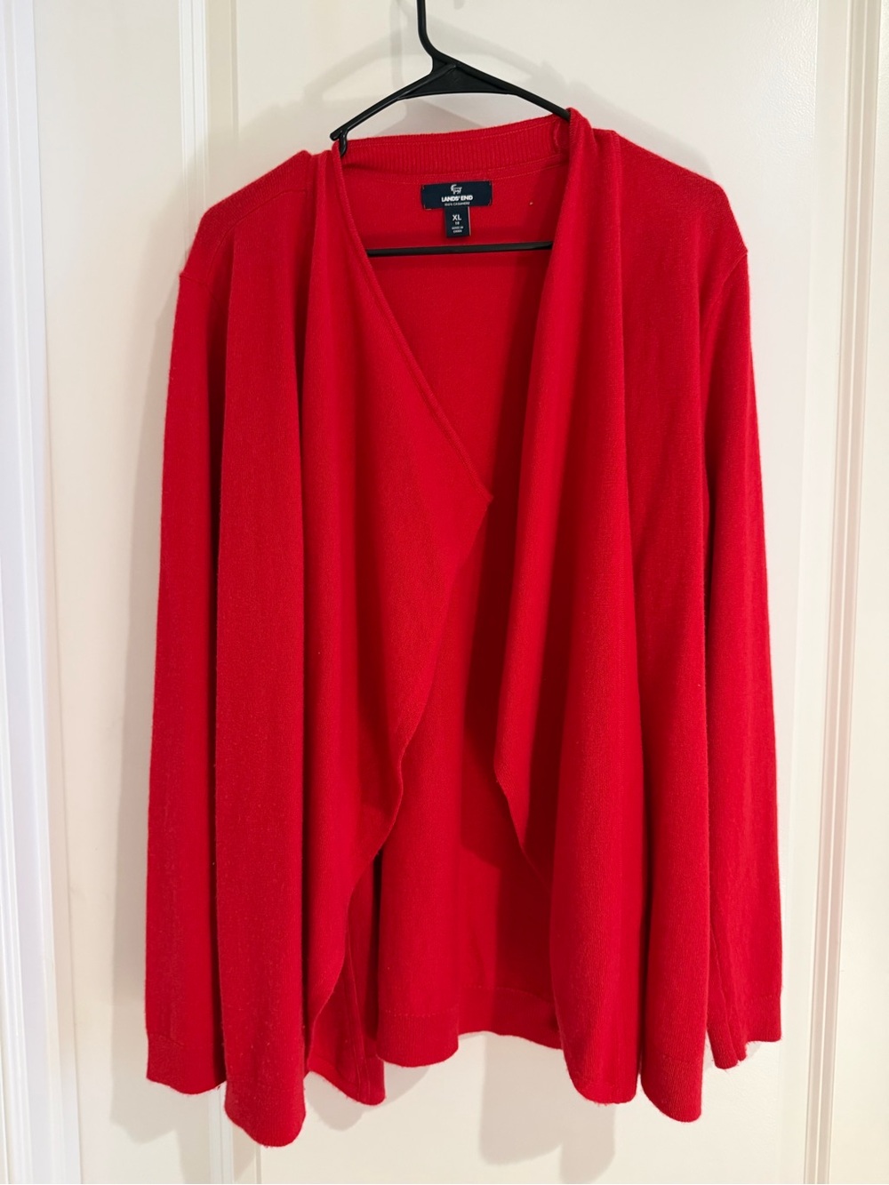 Lands' End Open-Front Red 100% Cashmere Cardigan NWOT